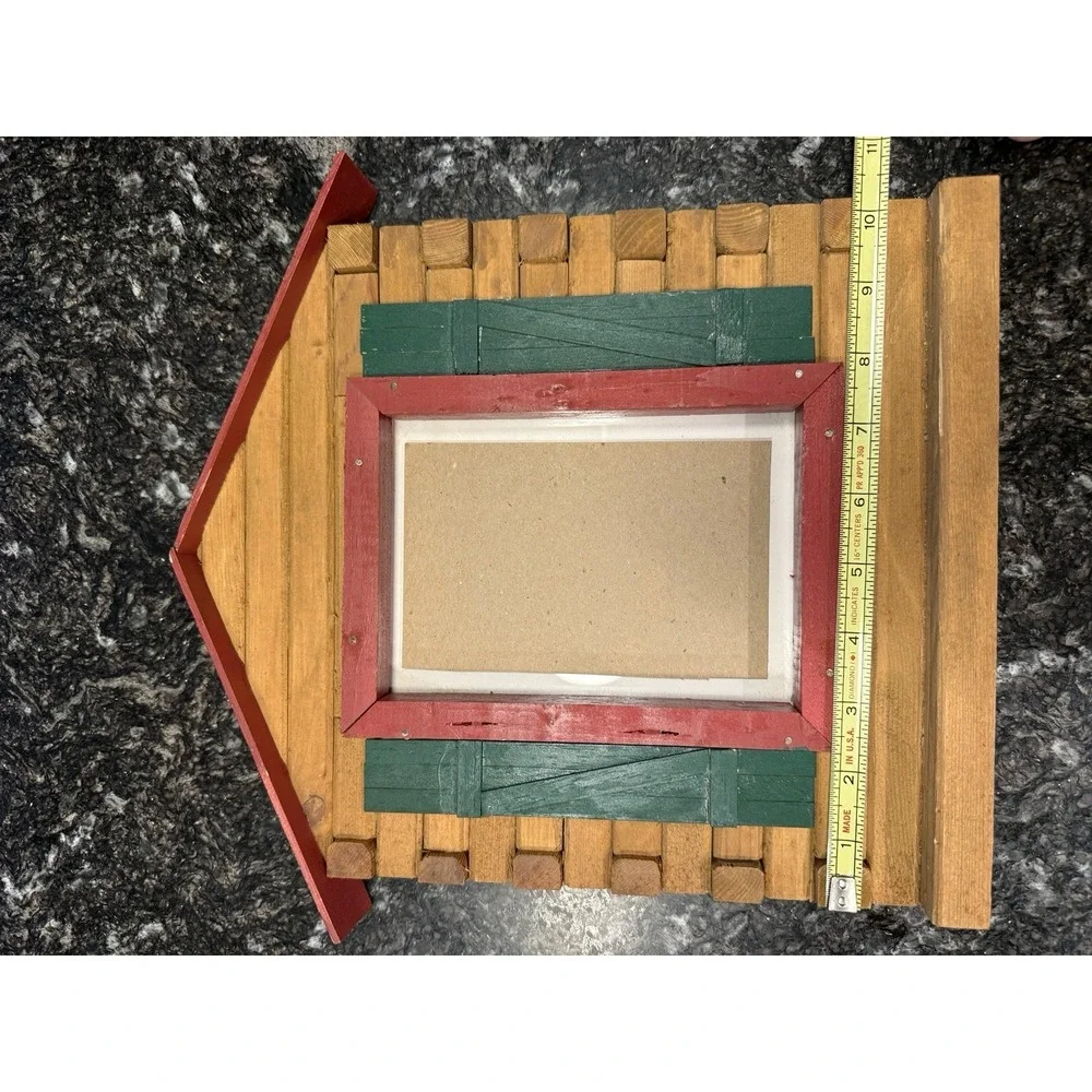 VTG 80's Handmade Rustic Log Cabin Wood Picture Frame Shutters Cottage Décor